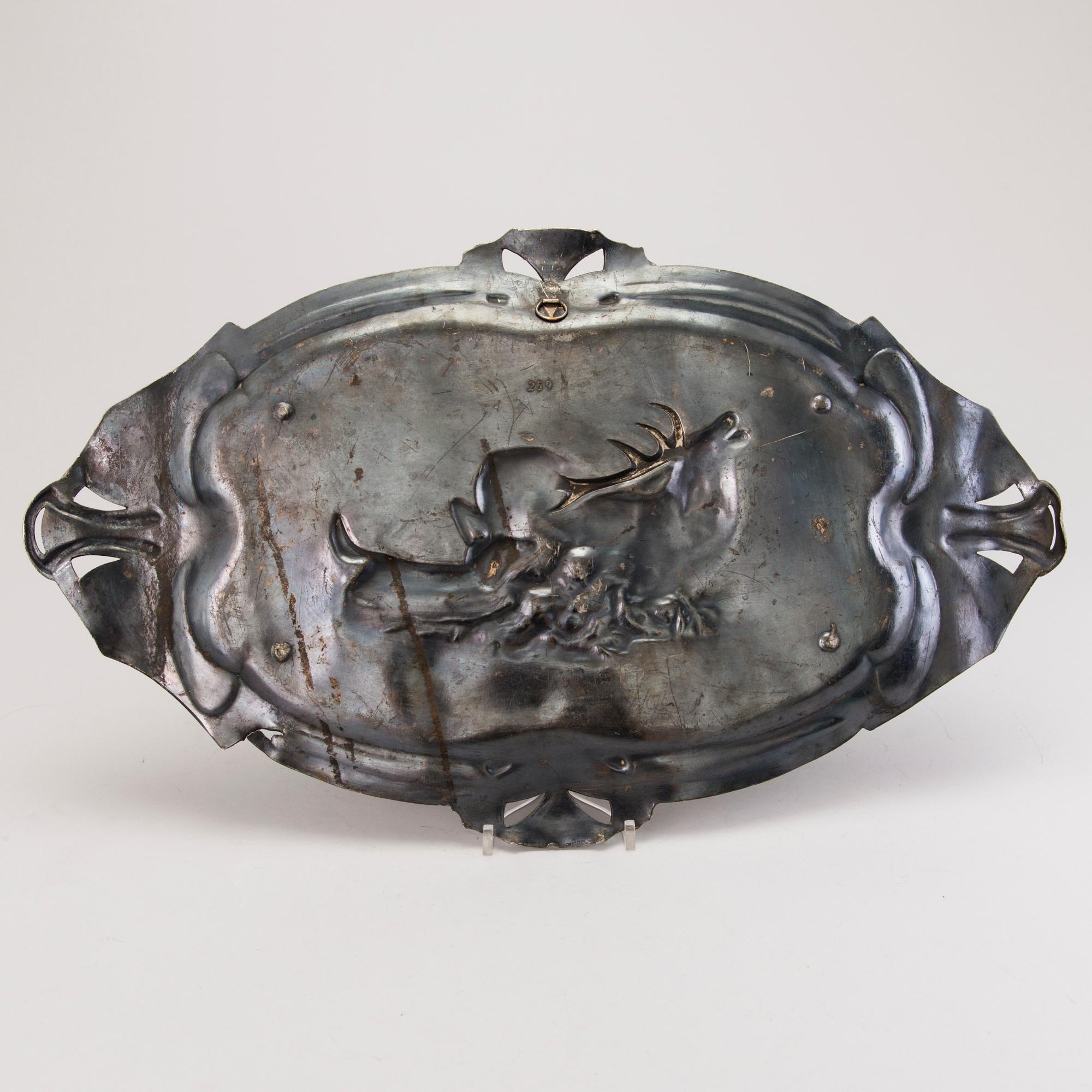 TRAY, pewter, Warszaw, engraved and dated in Russian 1910.