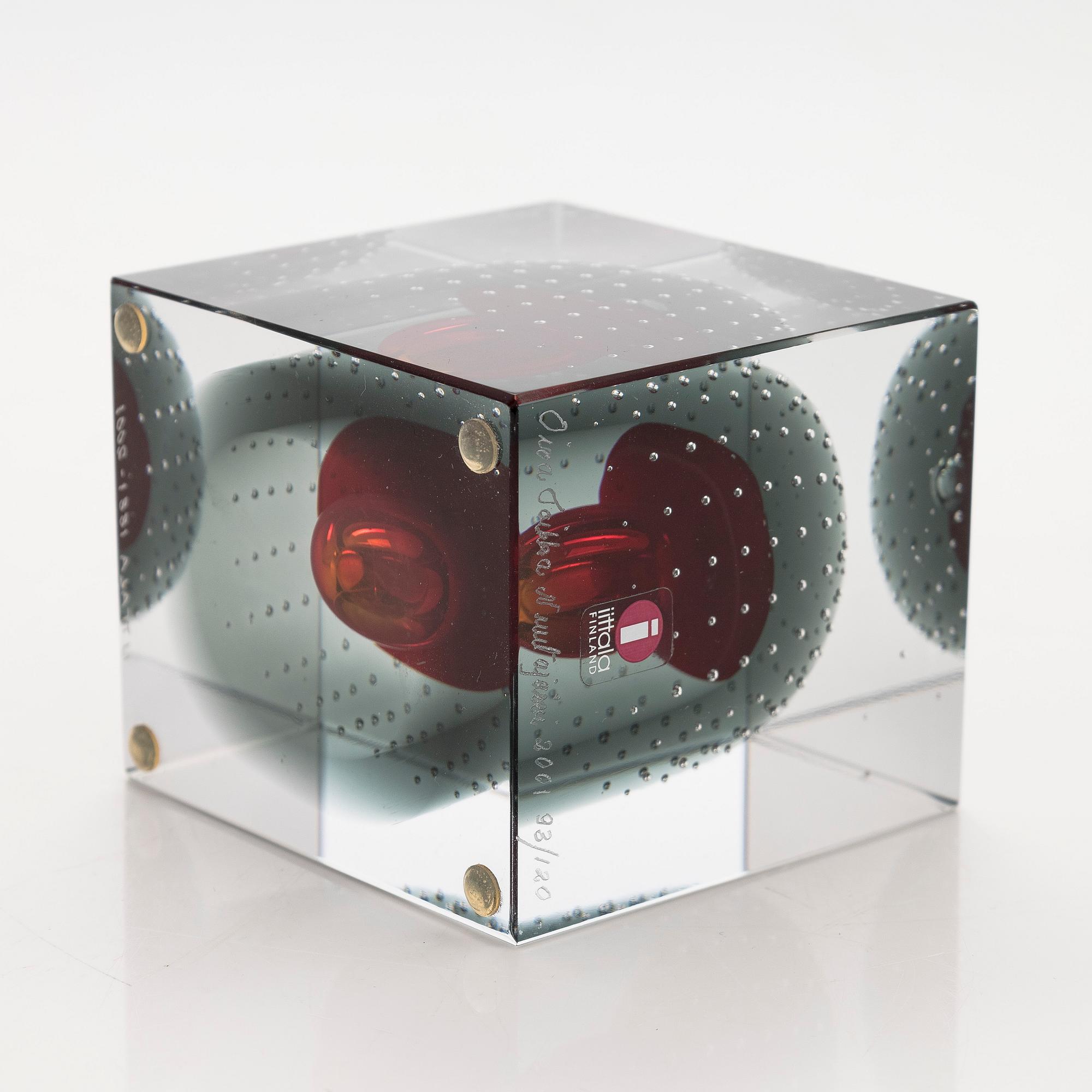 Oiva Toikka, a jubilee glass cube 2001, signed Oiva Toikka Nuutajärvi 2001 93/120 Iittala 1881-2001.