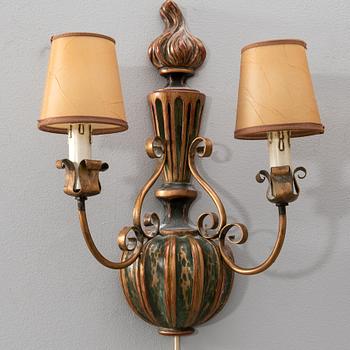 Bengt H Jönsson, wall sconces 1 pair, baroque style first half of the 20th century.