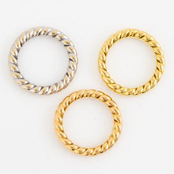 Ringar 3 st, 18K trefärgat guld.