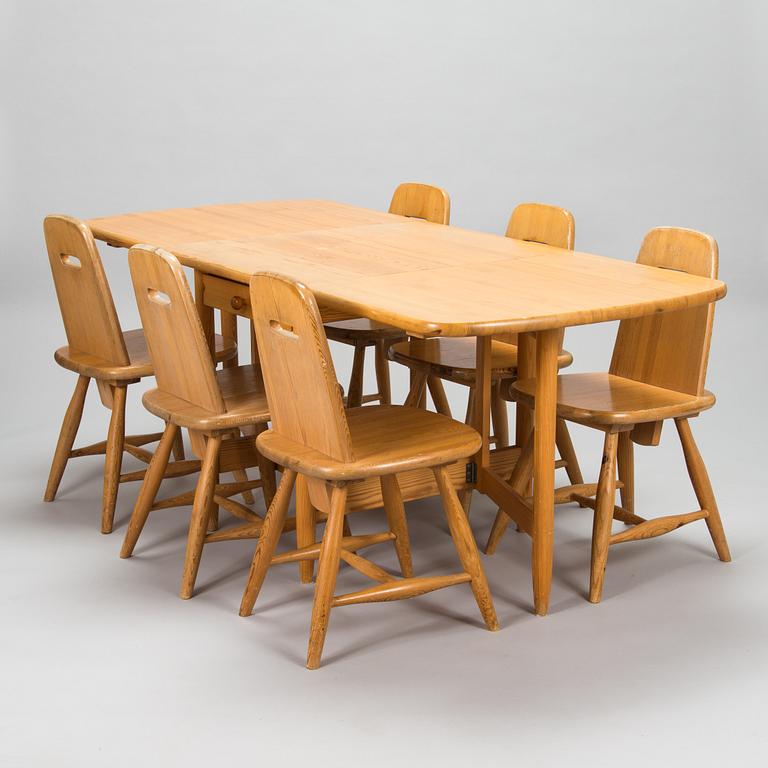 Eero Aarnio, A set of 6 "Pirtti" chairs and dining table for Laukaan Puu, Finland, late 20th century.