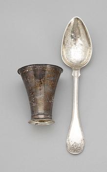 BÄGARE SAMT MATSKED, silver, Sverige, 1800-tal. Tot vikt ca 68 gram.