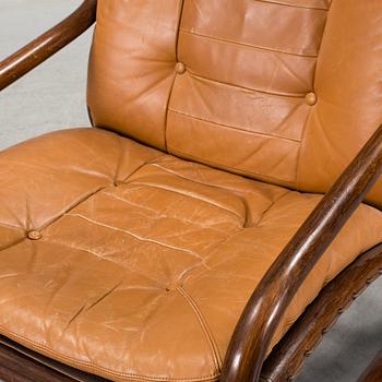 A bamboo and leather armchair, 1970's.
