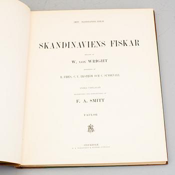 BOKVERK, 3 volymer, I+II+planschdel, "Skandinaviens Fiskar", FA Smitt, illustrerad av W von Wright, 2:a upplagan, 1895.