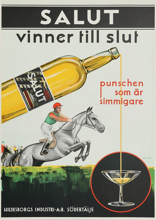 REKLAMAFFISCH, litografiskt tryck, "Salut vinner till slut", Hällegårdh.