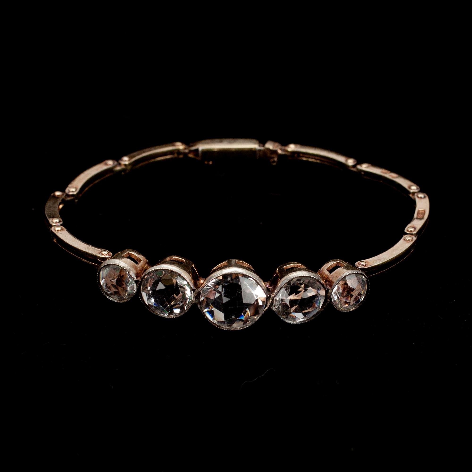 ARMBAND, förgyllt silver, fasettslipade bergskristaller, Sovjetunion/Leningrad 1958-68.