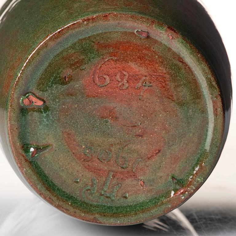 Hilma Persson-Hjelm, a glazed earthenware art nouveau vase, executed in her studio, Arvika 1908. Nr 684.