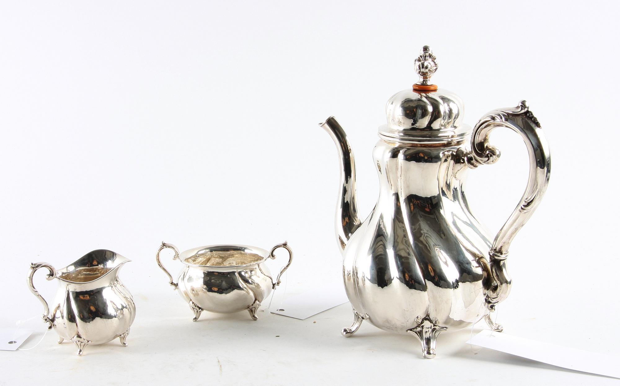 KAFFESERVIS, 3 delar, silver, importstämplar 1945.