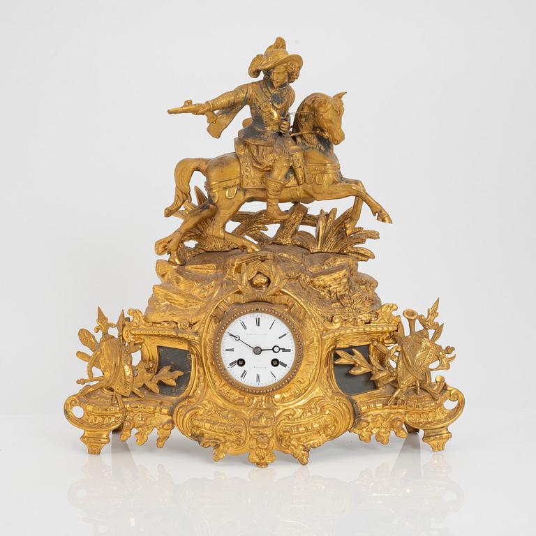 A gilt zink mantel clock, late 19th Century.