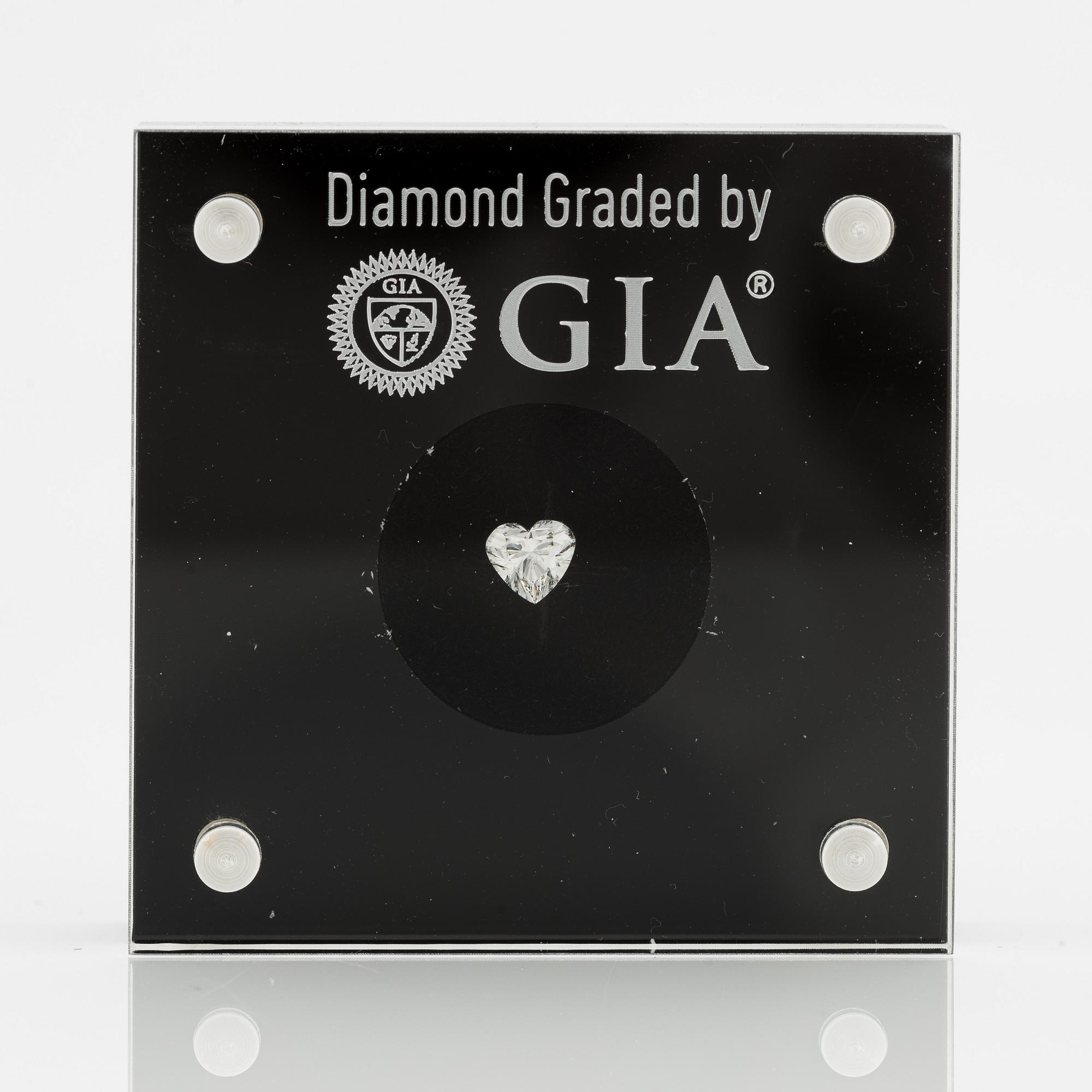 Hjärtformad briljantslipad diamant 0.50 ct medföljande GIA dossier.