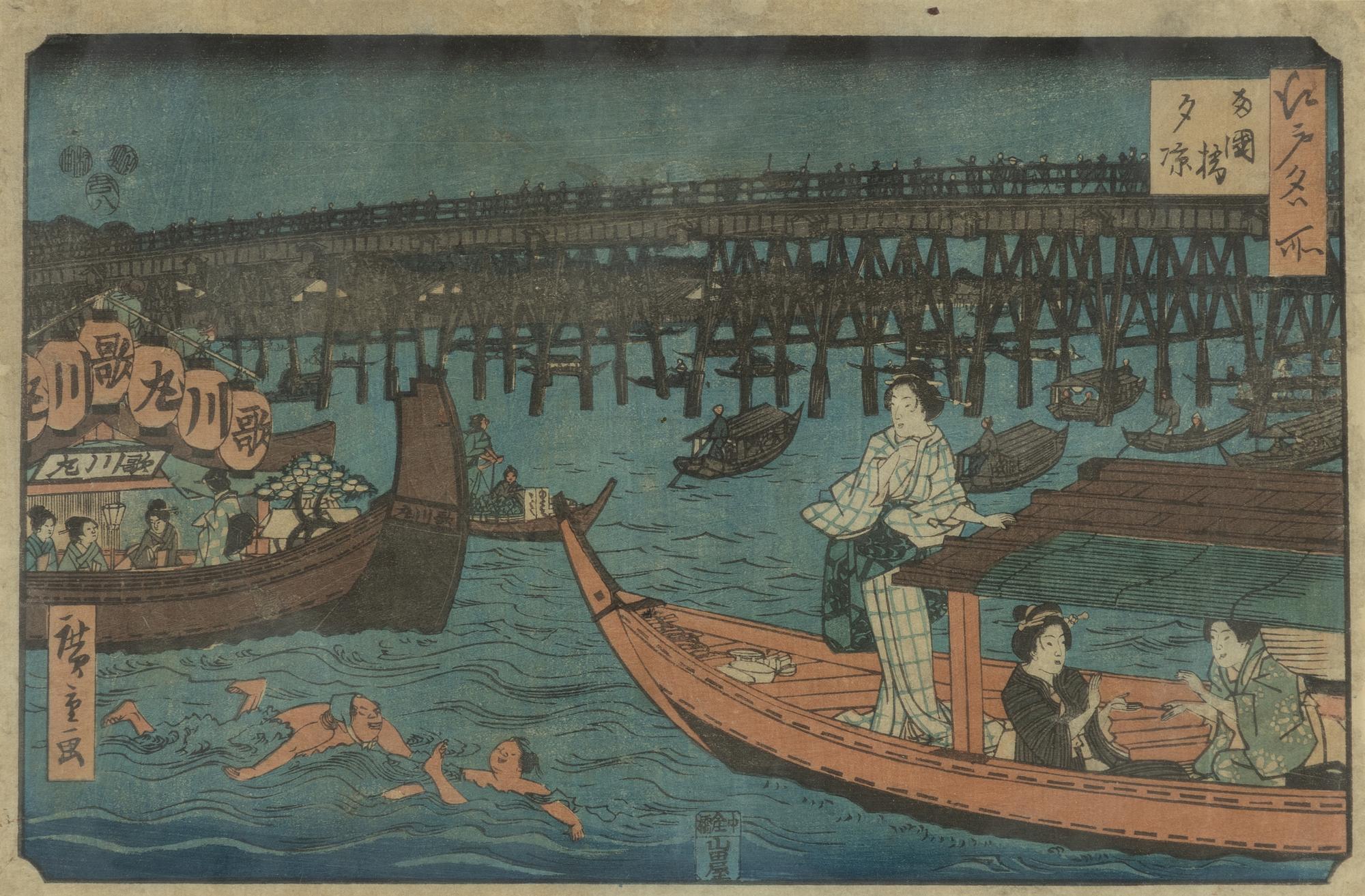Ando Hiroshige, 'Enjoying the evening cool at Ryogoku Bridge'.