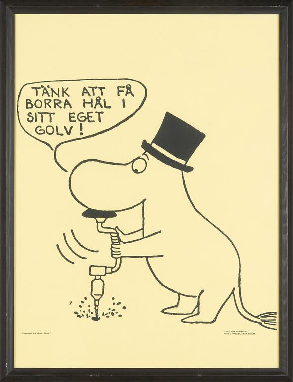 Tove Jansson, Poster, Moomin, Bull's Presstjänst, Art Work Shop, 1960s.