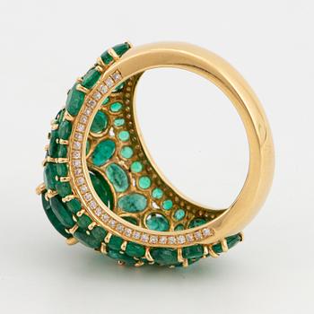 Emerald and brilliant-cut diamond ring.