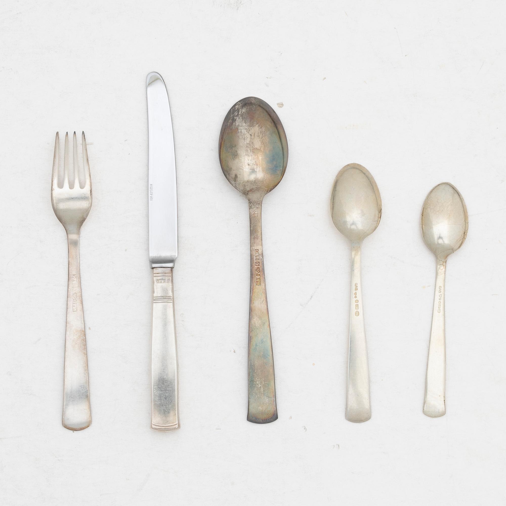 Jacob Ängman, Dessert cutlery, 47 pieces, silver, “Rosenholm”, GAB, including Stockholm 1949.