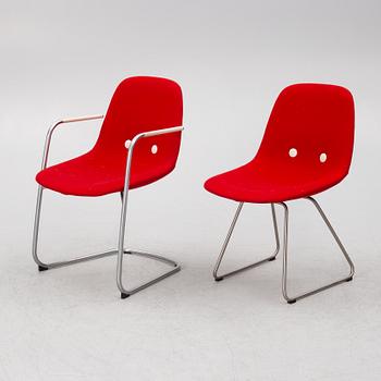 Chairs, 6 pcs, "Eyes"/"EJ 2", Johannes Foersom and Peter Hiort-Lorenzen, Erik Jørgensen, 2000s.
