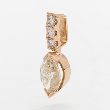 A 14K gold pendant, with a marquise-cut diamond approx. 1.00 ct and round brilliant-cut diamonds.