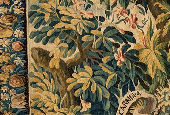 A tapestry, “La poesie pastoral”, tapestry weave, ca 251,5 x 283 cm, after Boucher, France 18th century.