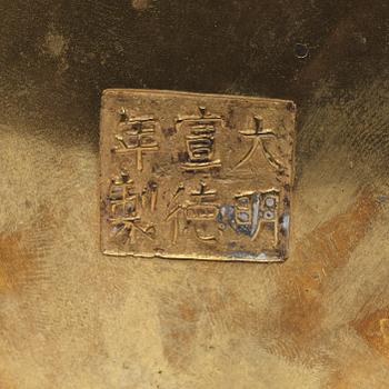 A bronze incense burner, Qing dynasty.
