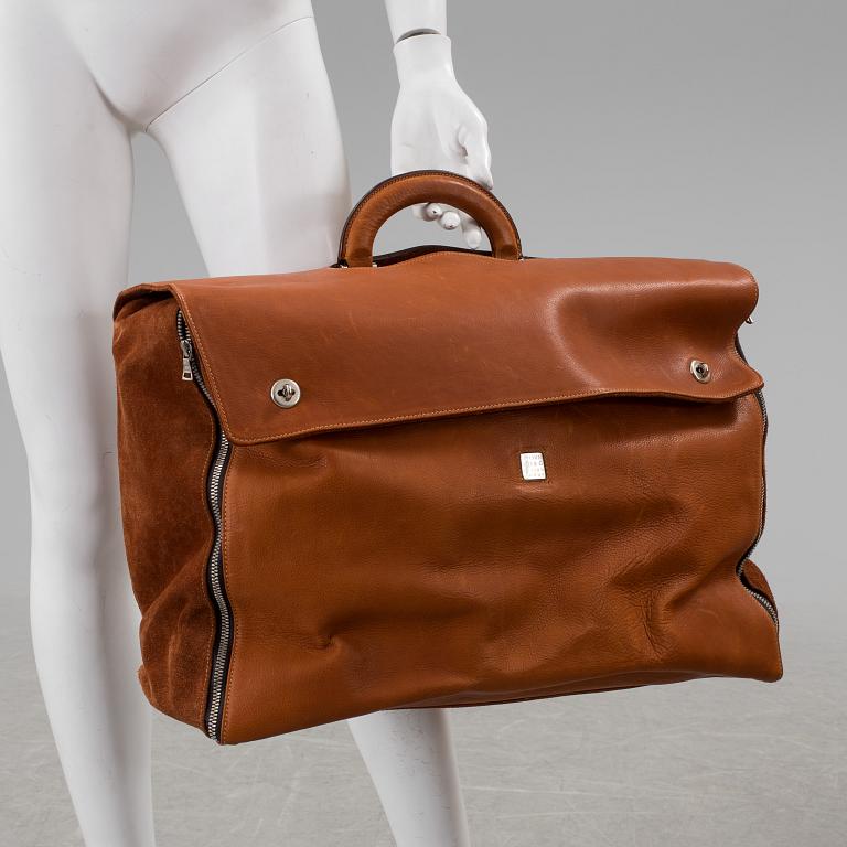 A brown leather and suede weekendbag by Björn Borg, 1980's.