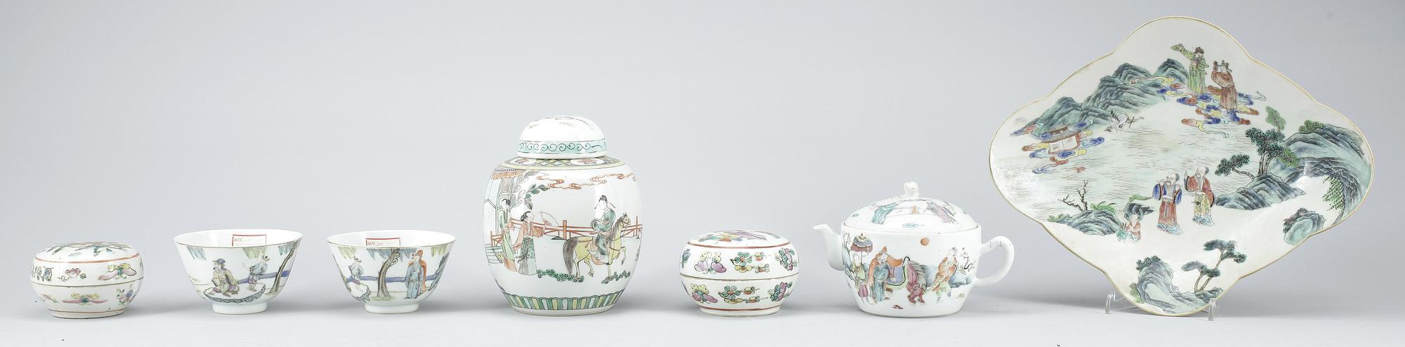 PARTI PORSLIN, 7 delar, Kina, 1800/1900-tal.