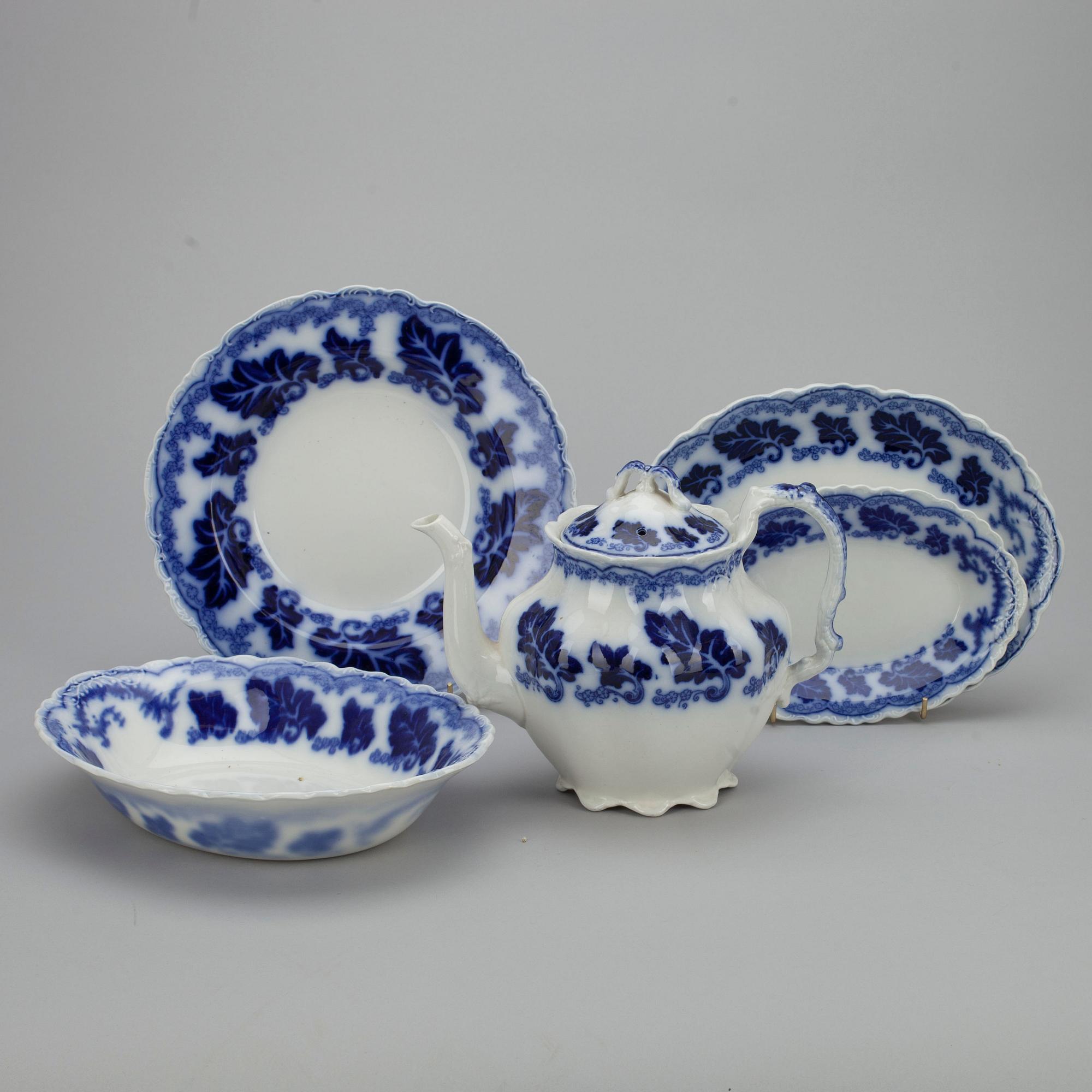 Vintage English Pottery Johnson Bros Flow Blue Normandy