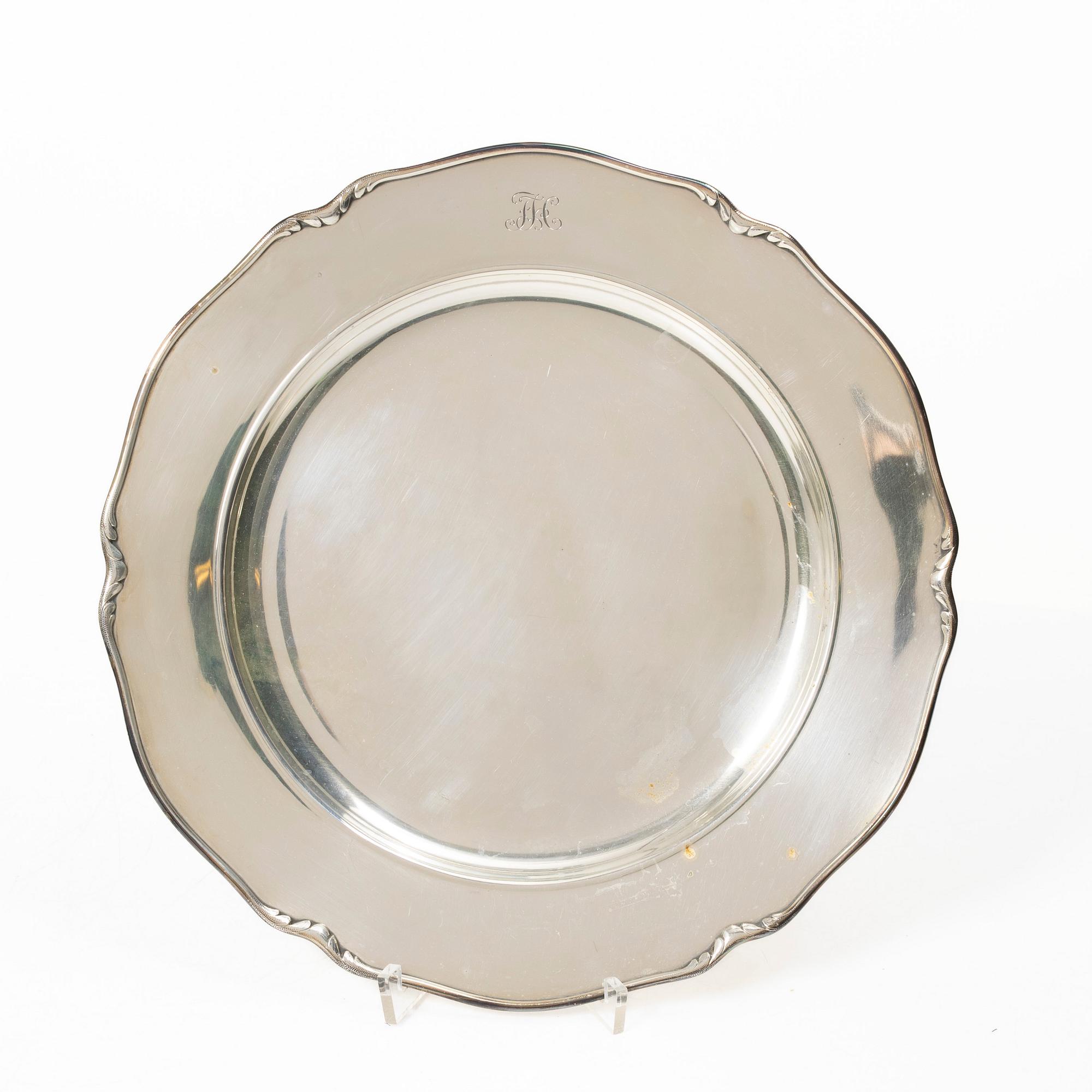 W.A. Bolin, Kuverttallrikar, 6 st, silver, Stockholm 1937.