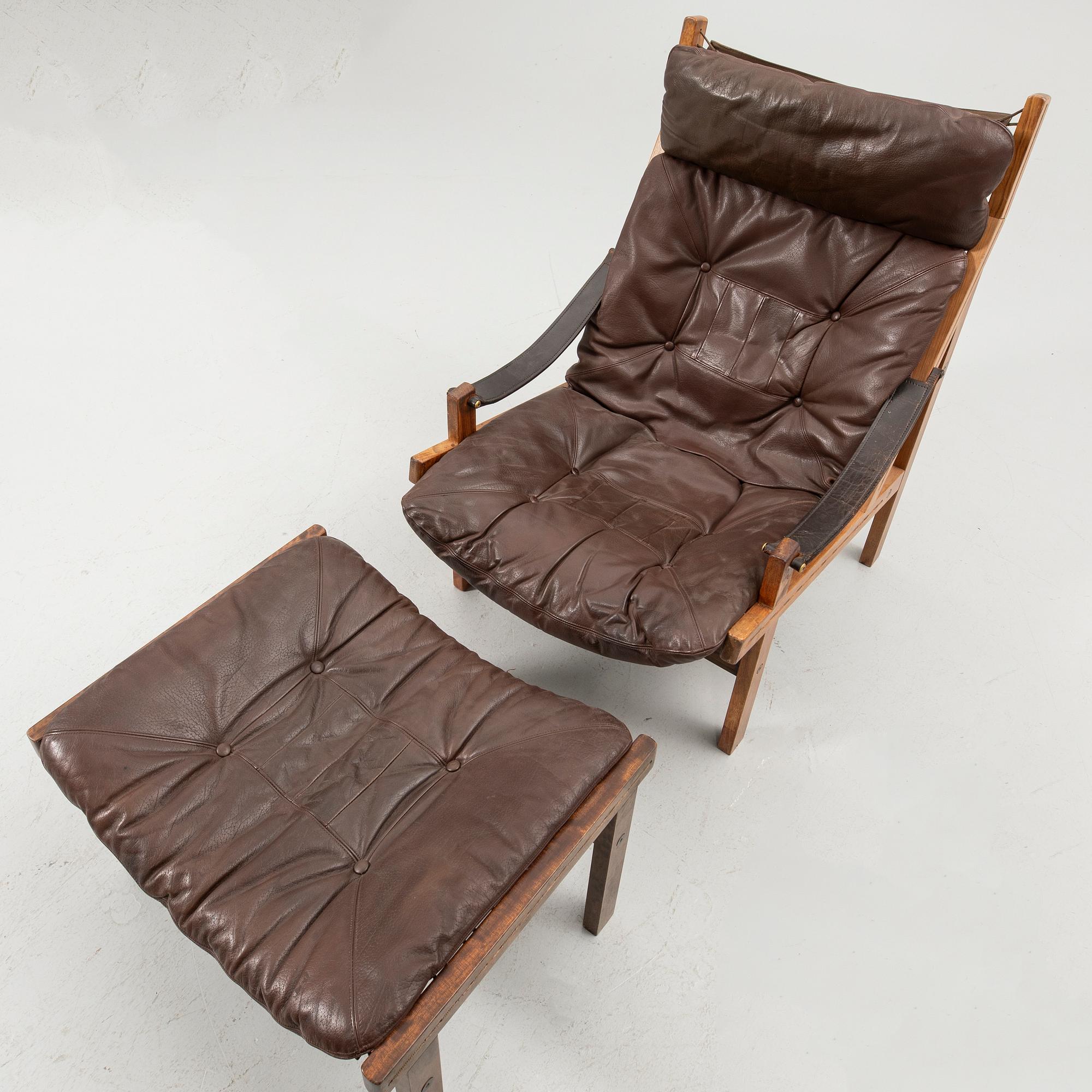 Torbjørn Afdal, Armchair with footstool, “Hunter”, Stranda Industri A/S for Bruksbo, Norway, 1960s/70s.