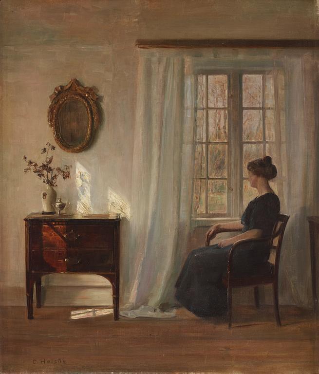 Carl Holsoe, Interiör med sittande kvinna vid fönster.