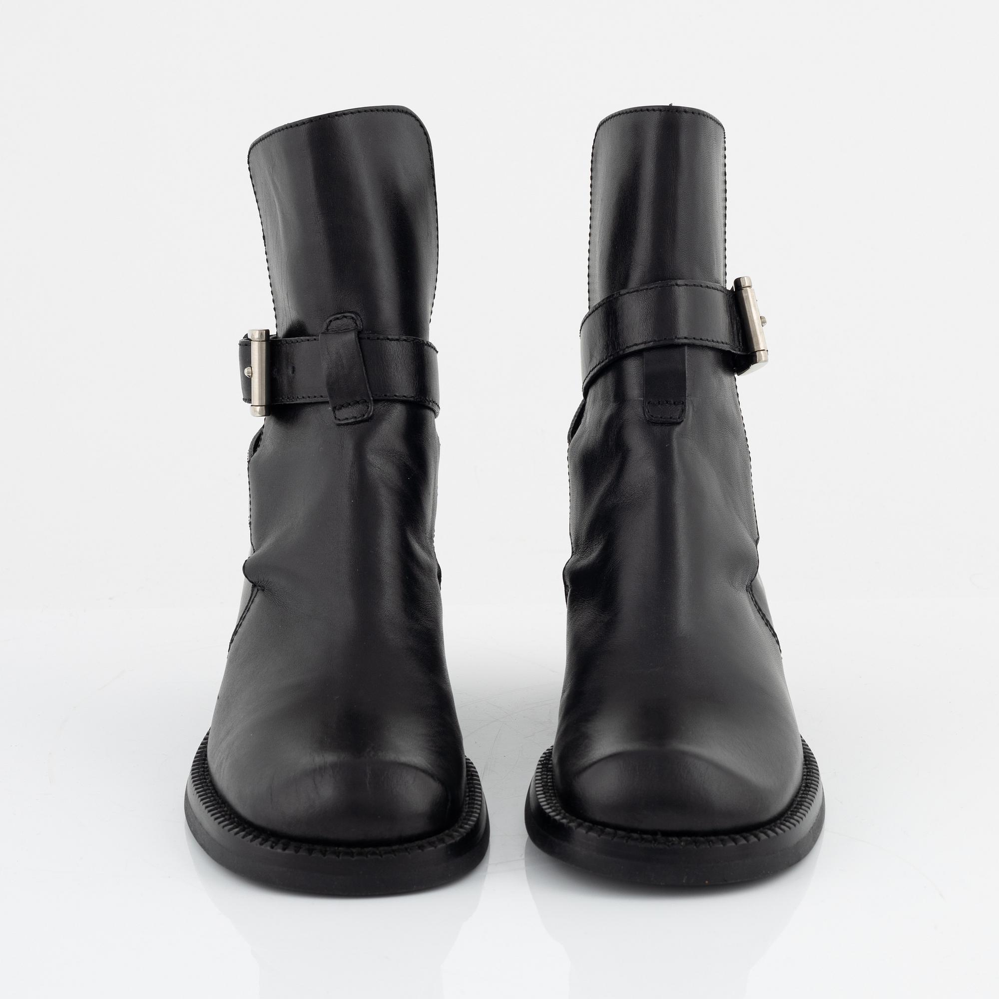 Prada, black leather chelsea boots, size 37 1/2.