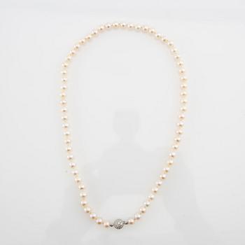 Collier, odlade pärlor, 18K vitguld och briljantslipade diamanter.