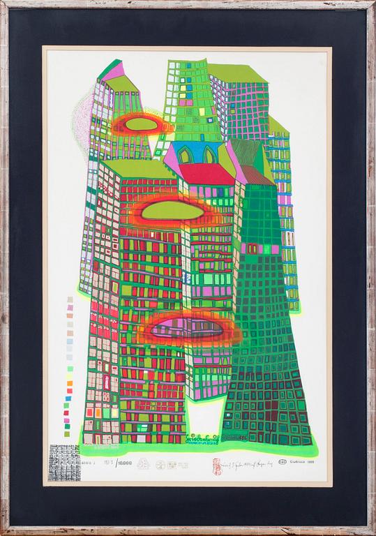 FRIEDENSREICH HUNDERTWASSER, serigraph in colours, signed and numbered 1857/10000.