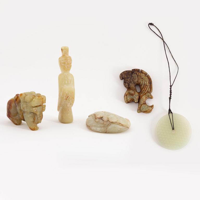 A set of five Chinese stone objects, 20th century.