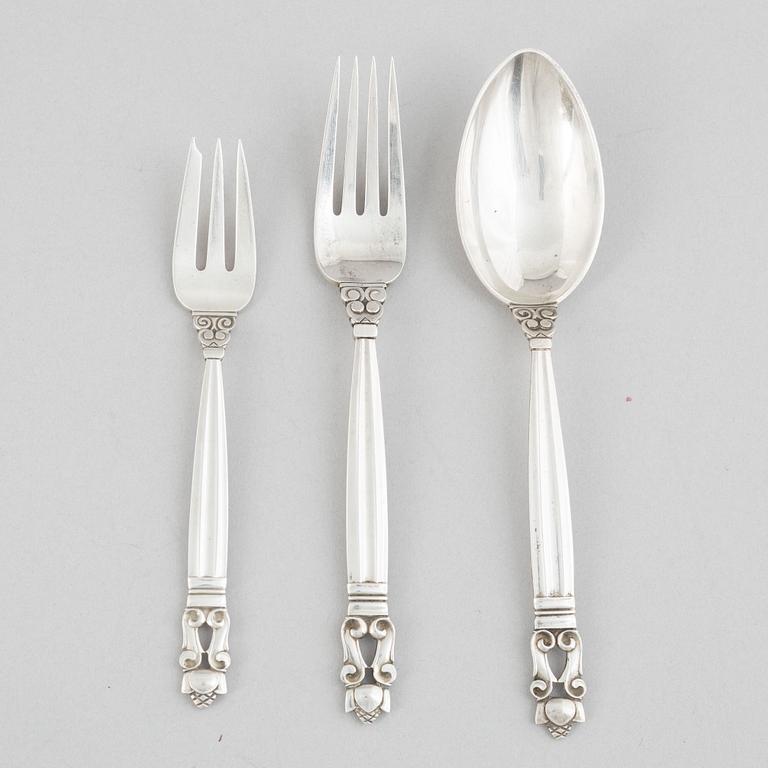 Georg Jensen, sterling silver cutlery, 21 pieces, model 'Acorn/Konge', design Johan Rohde, Copenhagen after 1945.