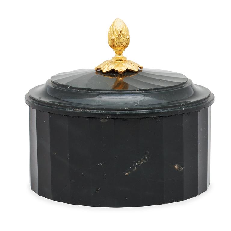 A Swedish Empire black stone butter box.