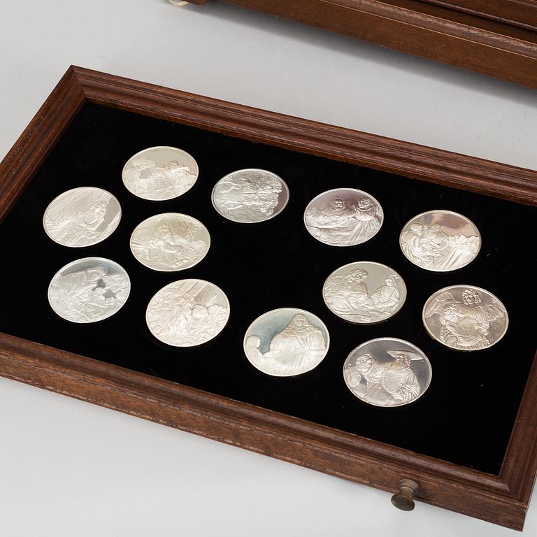 50 sterling silver medals, 'Rembrandt i silver', Franklin Mint AB, 1974.