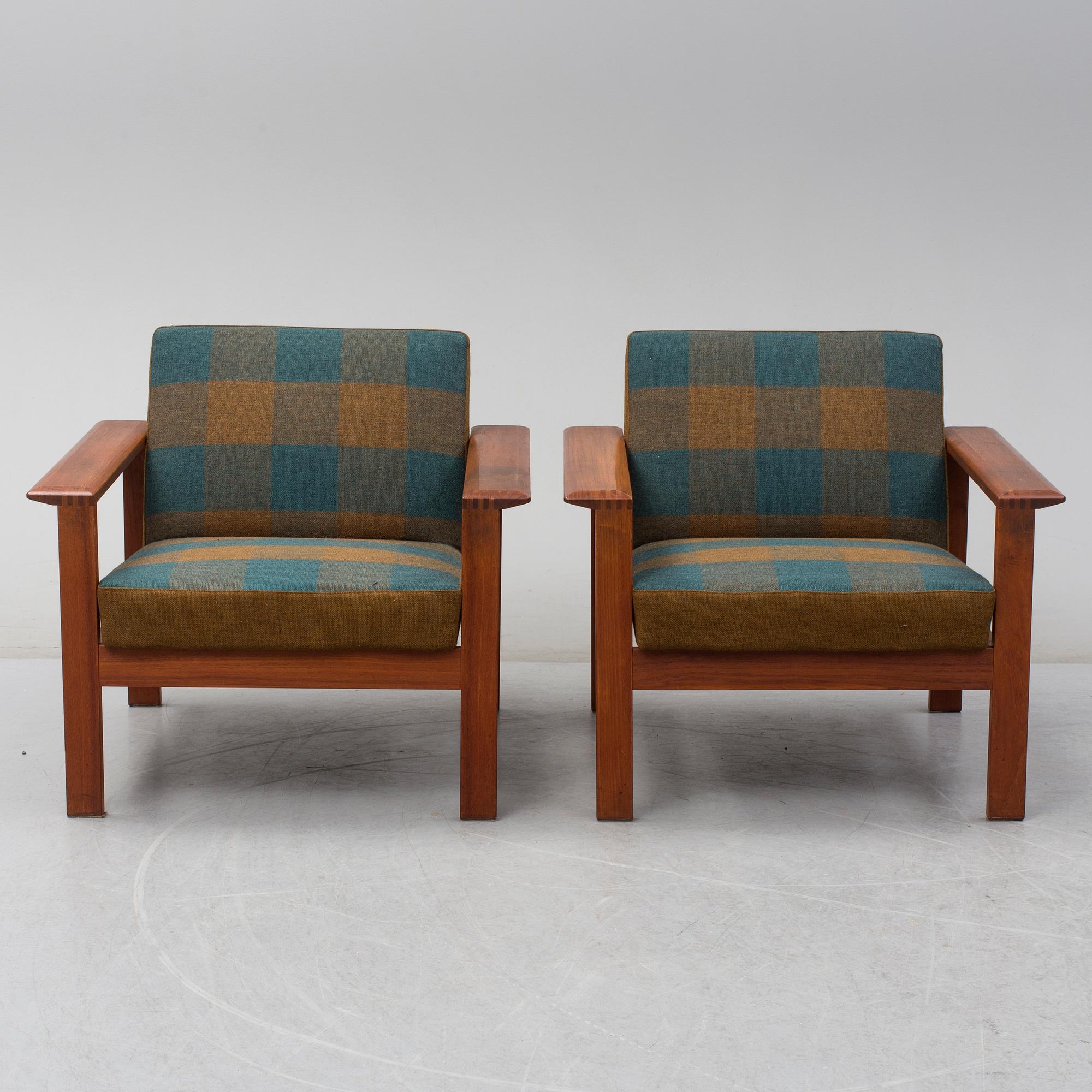 A pair of 'Kubus' easy chairs by Gerhard Berg for Stokke, Norway.