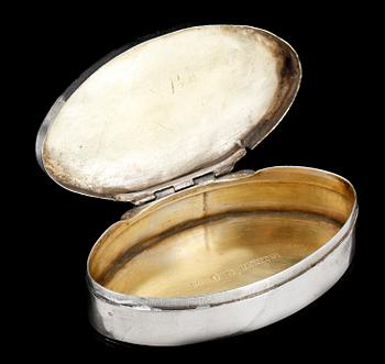 SNUSDOSA, silver, Johan Magnus Lönbom Trosa 1834. Vikt ca 54 gram.