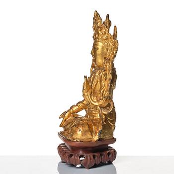 A cold gilt bronze figure of Avalokiteshvara, Ming dynasty (1368-1644).