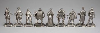 FIGURINER, 9 st, rostfritt stål, efter Allan Ebeling för Nyby Bruk.