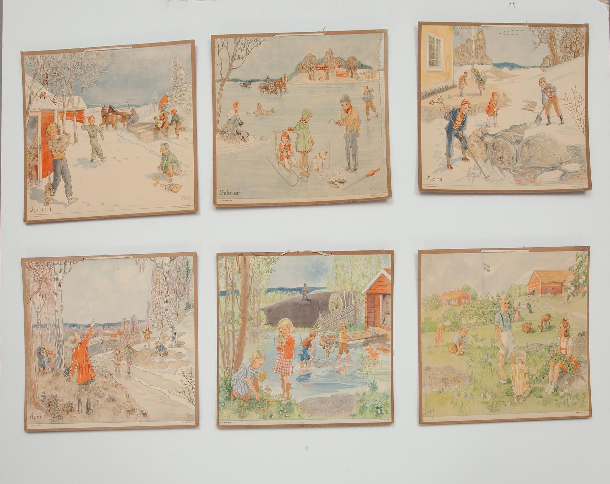 SKOLPLANSCHER, 12 st, Maj Lindman, P.A Norstedt & Söner.