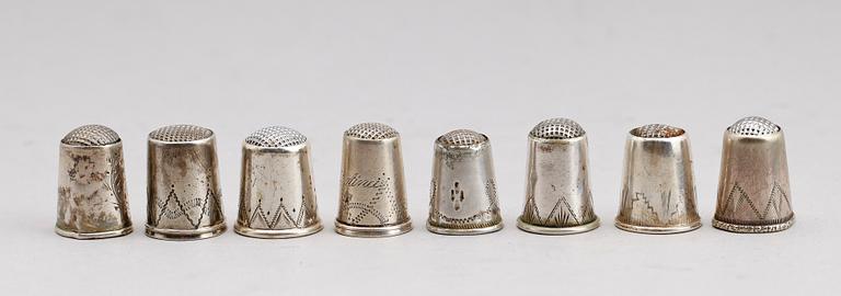 FINGERBORGAR, 7 st, silver, bl a 1800-tal. Total vikt 24 gram.