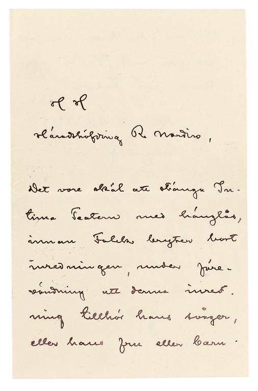 August Strindberg, Egenhändigt skrivet och undertecknat brev.