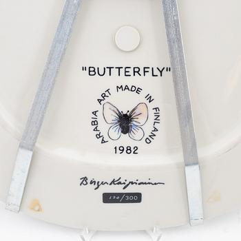 Birger Kaipiainen, a ceramic 'Butterfly' dish, Arabia Art 1982, Finland, signed and numbered 170/300.