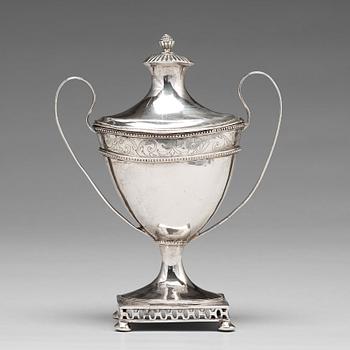 103. A  Swedish late 18th century silver sugar bowl and cover, mark of Olof Hellbom, Stockholm 1797.