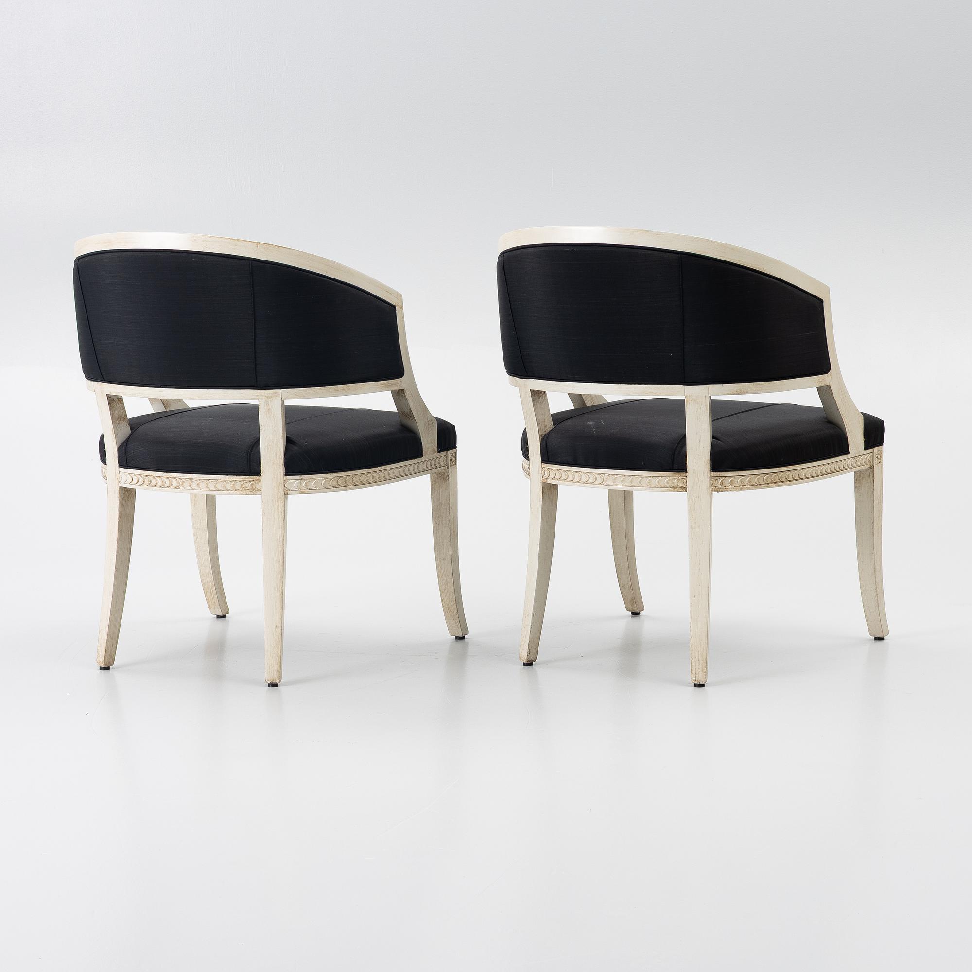 A pair of late Gustavian style armchairs, second half of the 20th century.