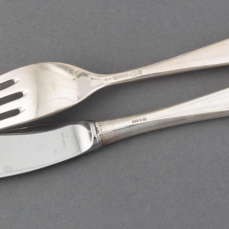A silver cutlery, 'Taffel', Th Marthinsen Sølvvarefabrikk, Norway. The model designed in 1959. (50 pieces).