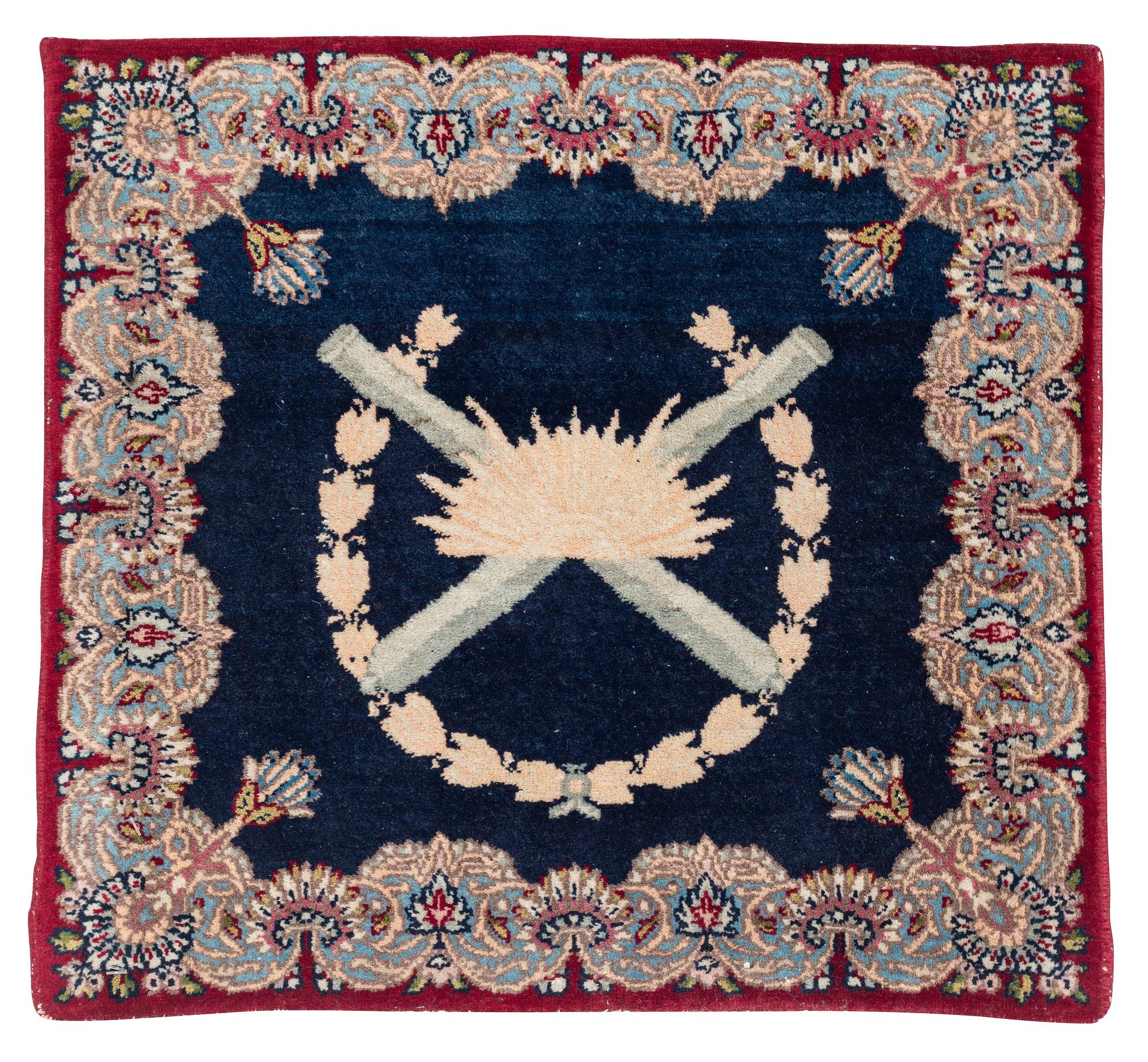 A semi-antique pictoral Keshan rug, so called Dabir, c. 48.5 x 52 cm.