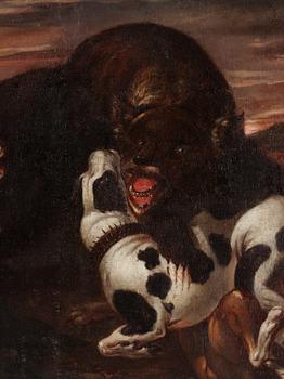 Frans Snyders Follower of, Bear hunt with dogs.