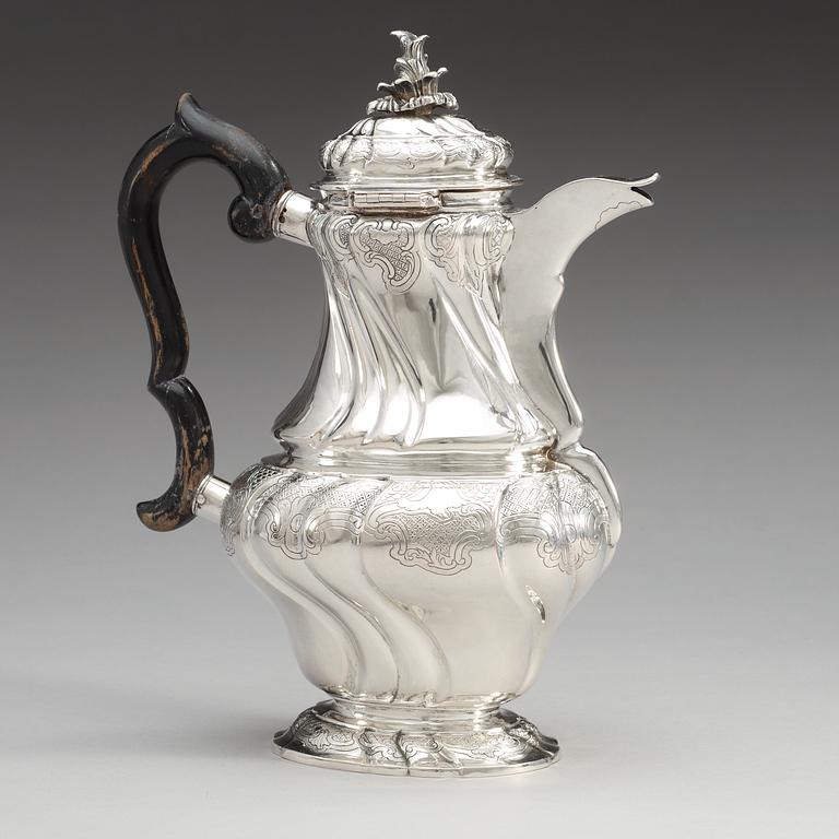 A Swedish 18th century silver coffee-pot, makers mark of Kilian Kelson, Stockholm 1750.