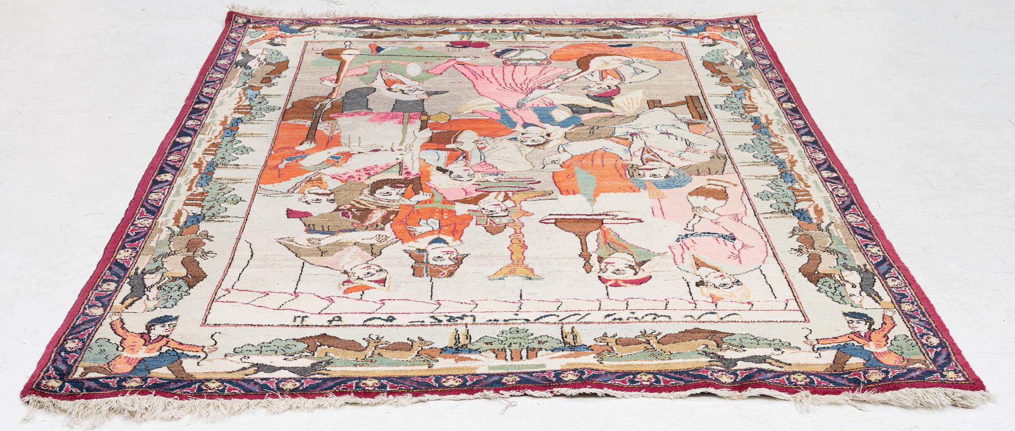 Carpet, Figural Keshan, approx. 200 x 130 cm.